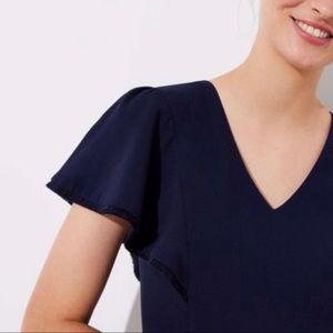 LOFT Navy Flutter Sleeve Dress 0P